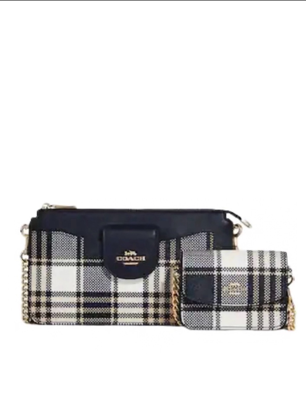 NWOT Coach Poppy Crossbody w/ Card Case-Garden Plaid Print, Midnight Multi/Gold